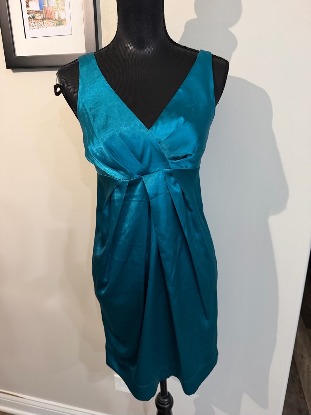 Johnny Martin Women’s ( juniors) Teal Satin V-Neck Mini Dress Size 5